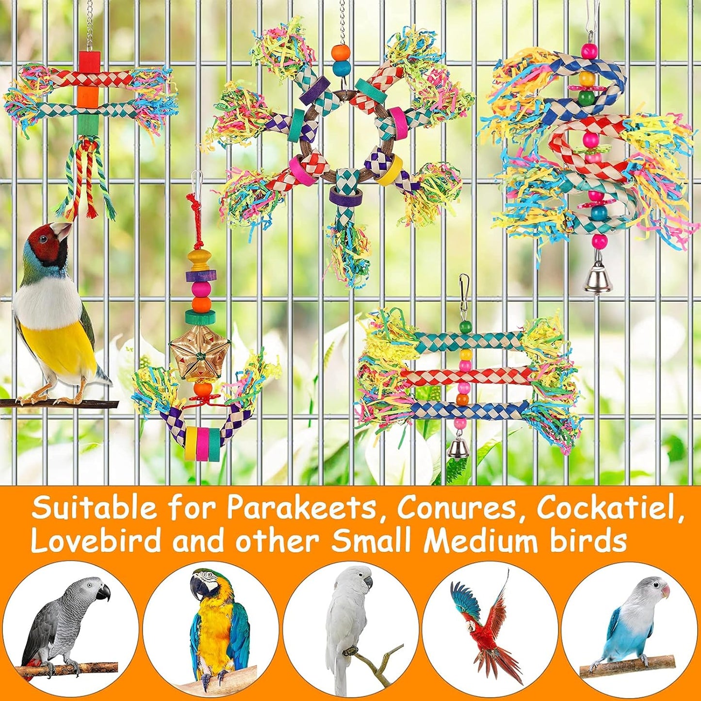 LifeIdeas 5PCS Bird Toys - Foraging, Shredding & Hanging Toys for Small to Medium Parrots, Conures, Cockatiels, Budgies, Lovebirds & Parrotlets - Bird Cage Accessories