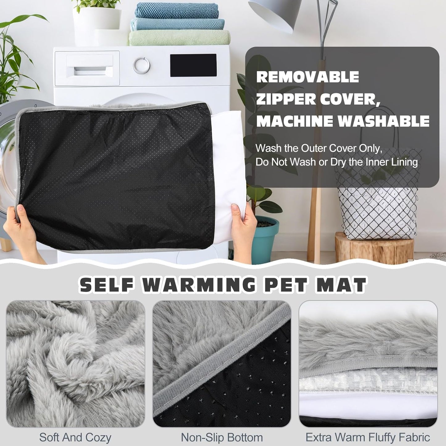 3 Pack Gray Self Warming Cat Bed Indoor 16''x24'' Self Heating Cat Mat Ultra Soft Thermal Kitten Bed Heated Pet Dog Pad Washable Removable for Outdoor Use Non Slip Reflect Body Heat