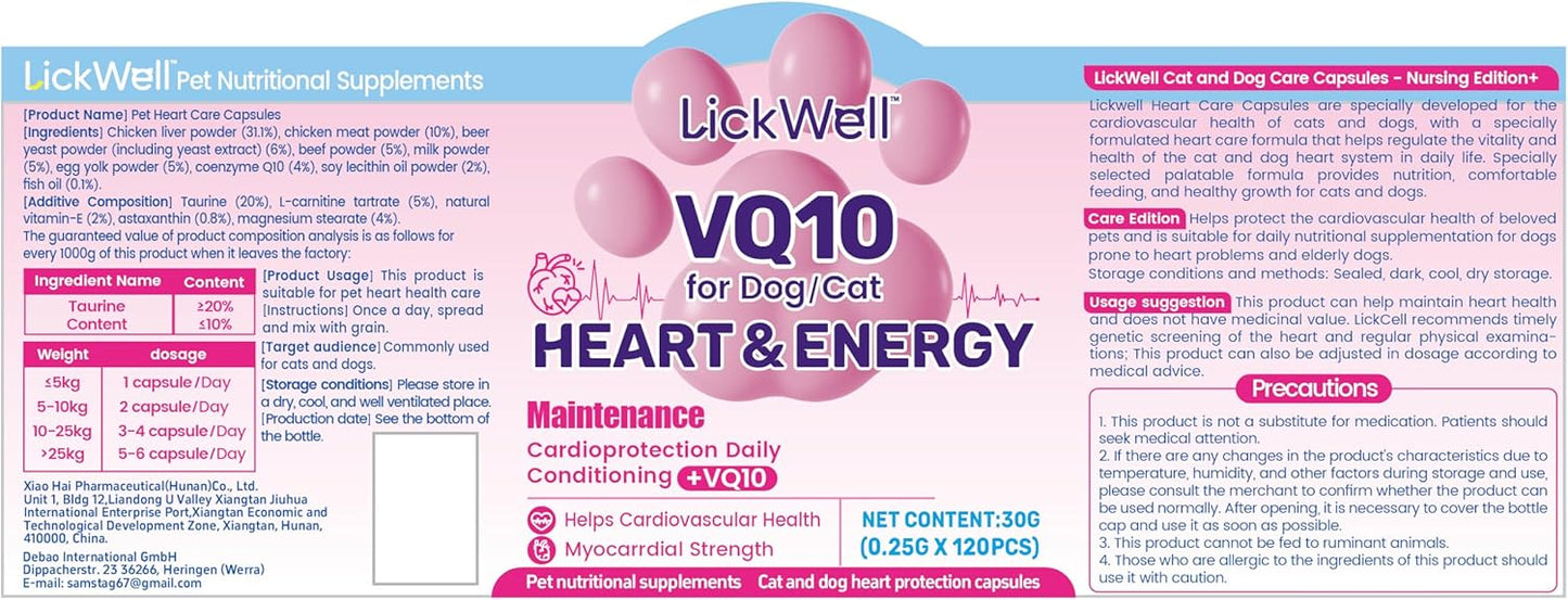 CoQ10 for Dogs, Coenzyme Q10 Heart & Cardiovascular Support Supplement for Dogs Cats, with Taurine & Chicken Liver Powder, Promotes Heart Health, Cognitive and Energy Support - 120 Capsules