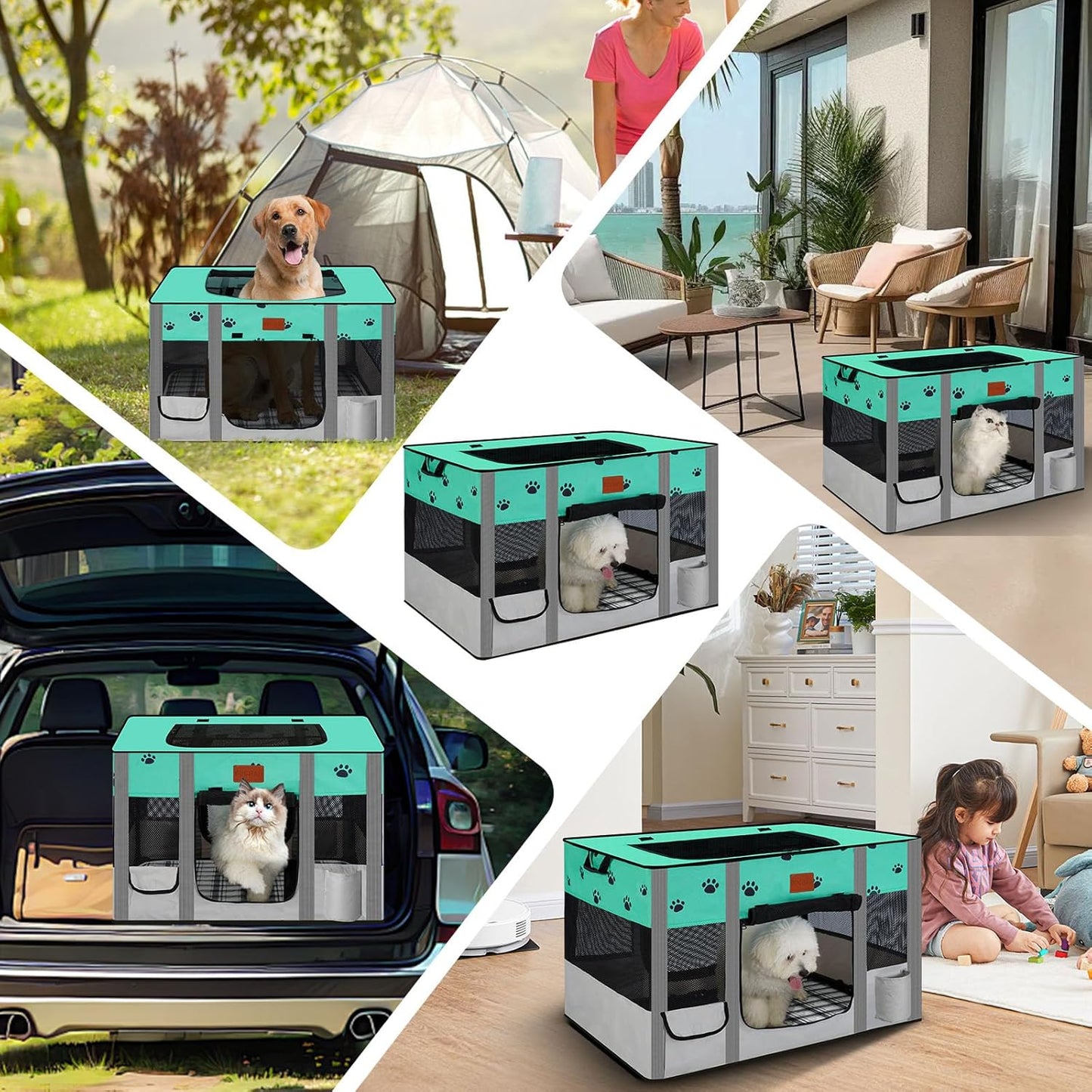Portable Dog Playpen,Cat Playpen Pet Delivery Room,Portable Kennel Tent Game Pens Suitable for All Medium/Small Pets Metal Dog Crate,with Dog Pee Pad Carring Bag for Indoor/Outdoor Travel