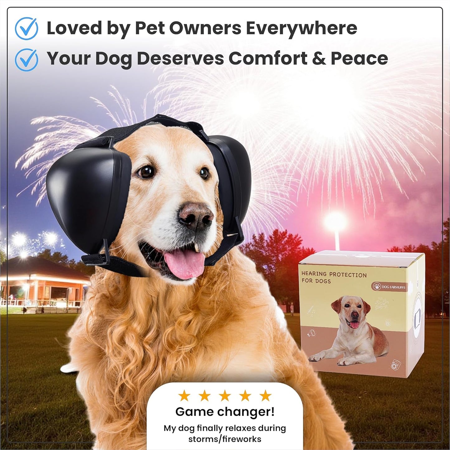 Dog Ear Muffs Noise Protection for Medium & Large Dogs – 29 dB Hearing Protection from Fireworks, Thunder & Noise