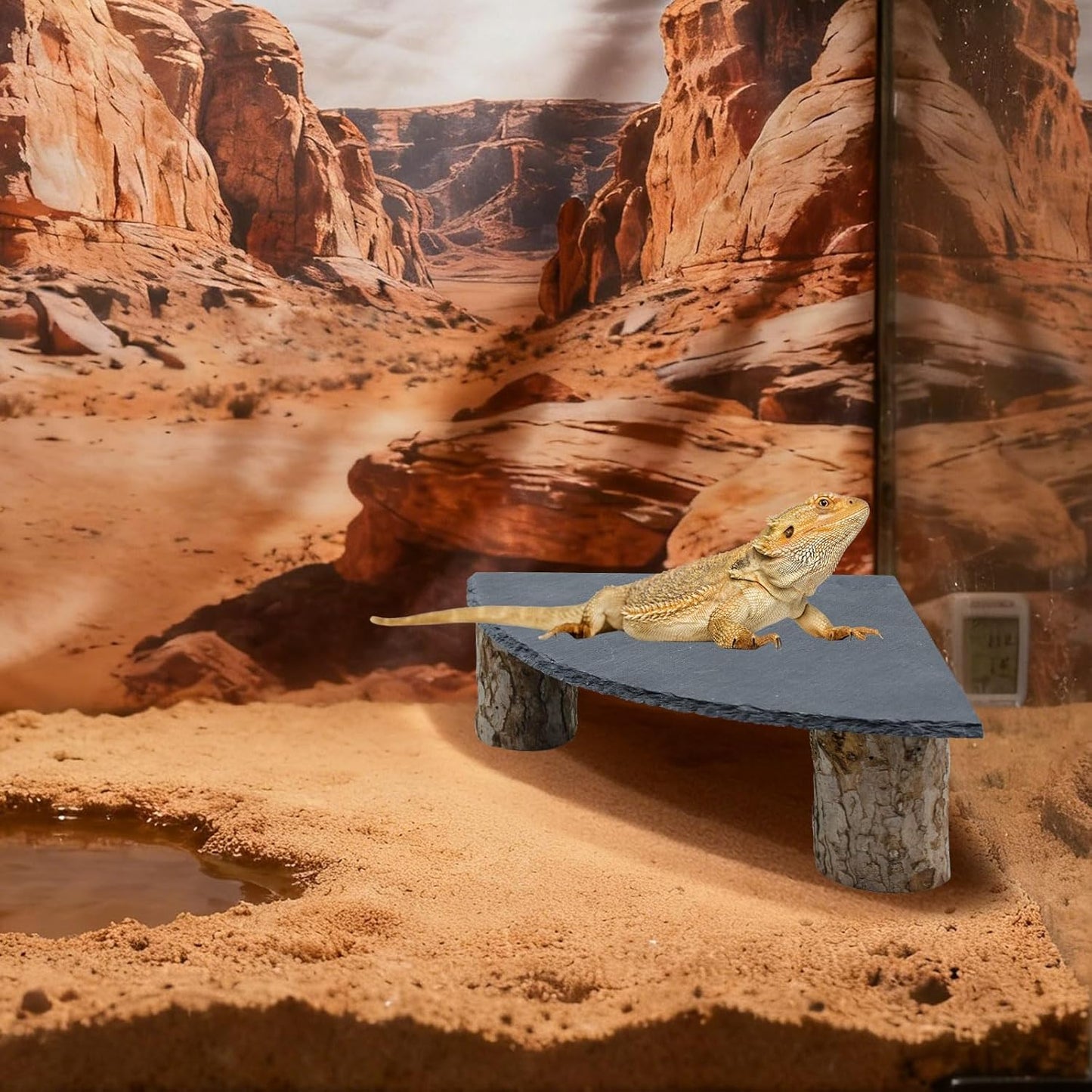 Bearded Dragon Tank Accessories, Basking Platform with Slate Rock and Wooden Pile, Leopard Gecko Hides and Caves, Reptile Tank Accessories for Bearded Dragons, Geckos, Ball Pythons, Tortoise