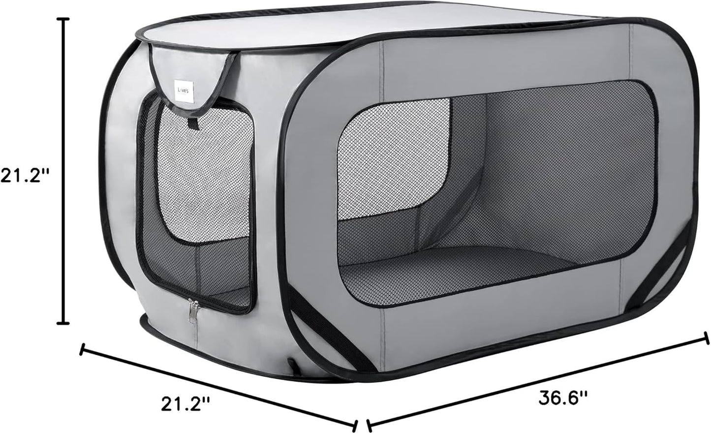 Love's Cabin 36in Portable Large Dog Bed - Pop Up Dog Kennel, Indoor Outdoor Crate for Pets, Portable Car Seat Kennel, Cat Bed Collection, Grey