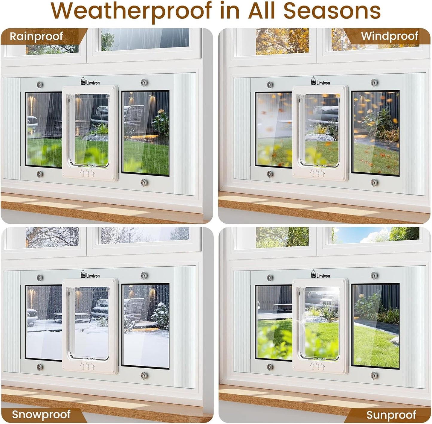 Cat Door for Window, Quick Installation Adjustable Width of 27"-32", Cat Window Door with 4 Locking Modes, Magnetic Closure Design, Weatherproof Aluminum Frame Cat Door Window Insert