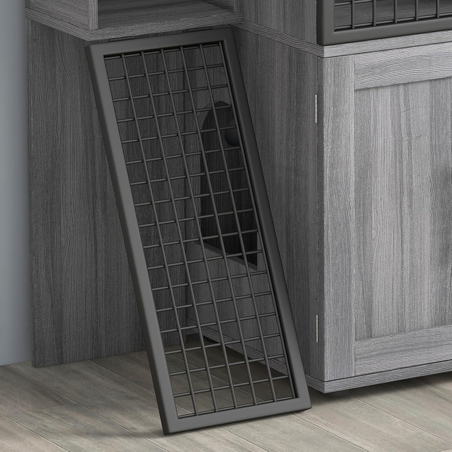 Modern Cat Litter Box Enclosure Furniture with Platform, 41.9" Double Layer Hidden Cat House with Ladder, Indoor Washroom Villa Cabinet for Large Cats, Wax Wood Color