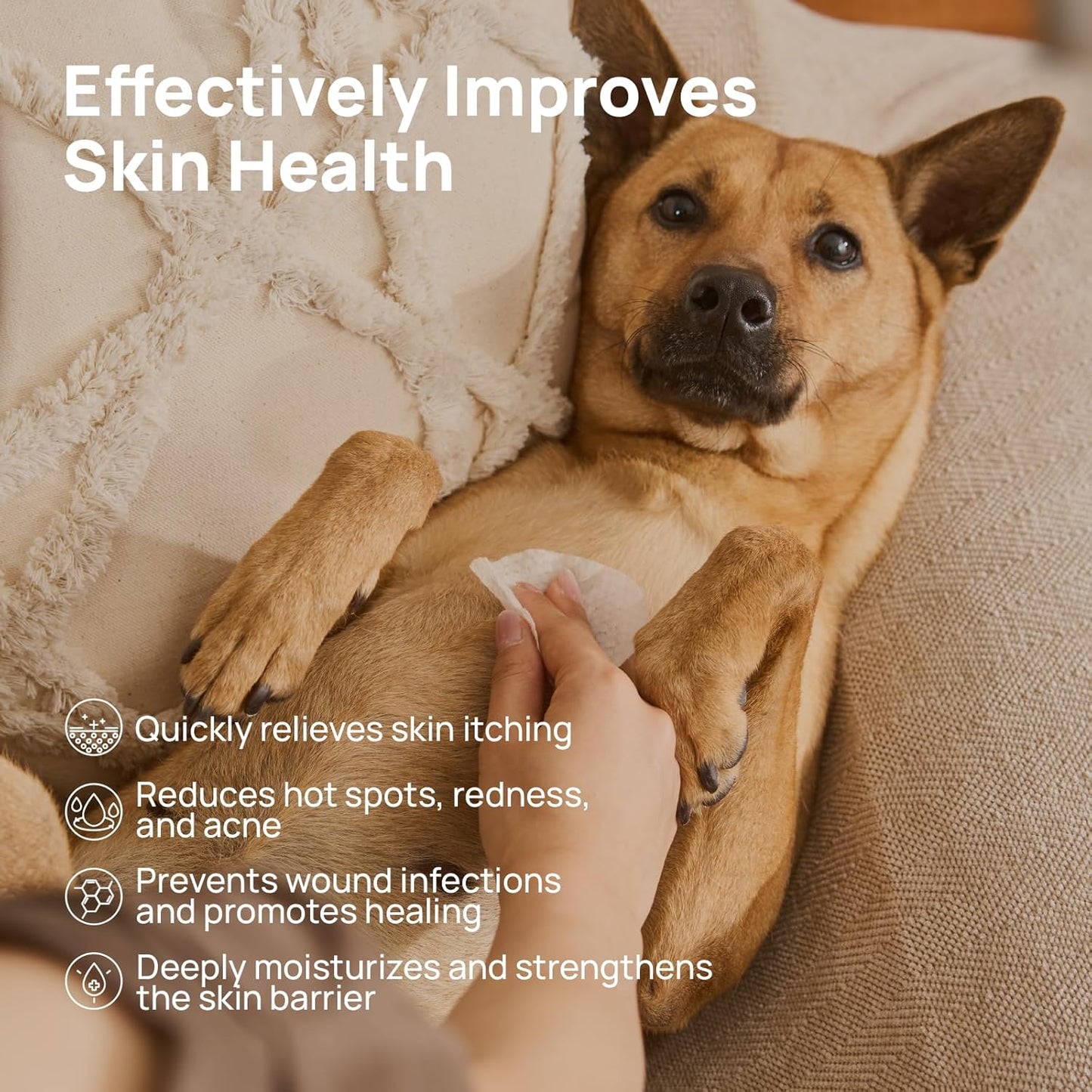 HICC PET Itch Relief Wipes for Dogs & Cats, Rapidly Relieves Itching, Soothes Hot Spots, Skin Irritations and Scratching, Hypoallergenic Hot Spot Treatment Wipes - 100 Count