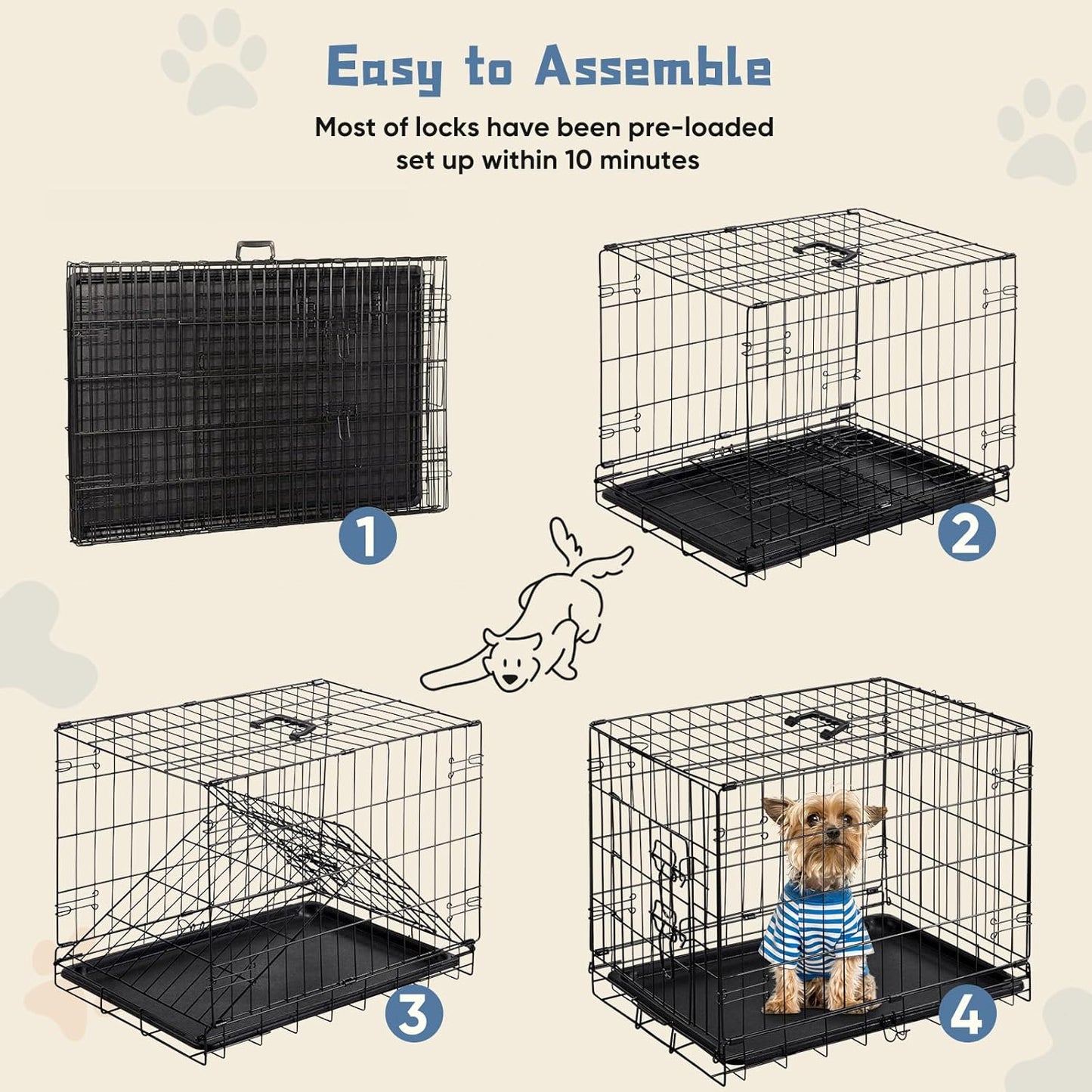 DUMOS Dog Crate, 30 Inch Medium Single Door Dog Cage with Plastic Leak-Proof Pan Tray, Folding Metal Wire Pet Kennel for Indoor, Outdoor, Travel