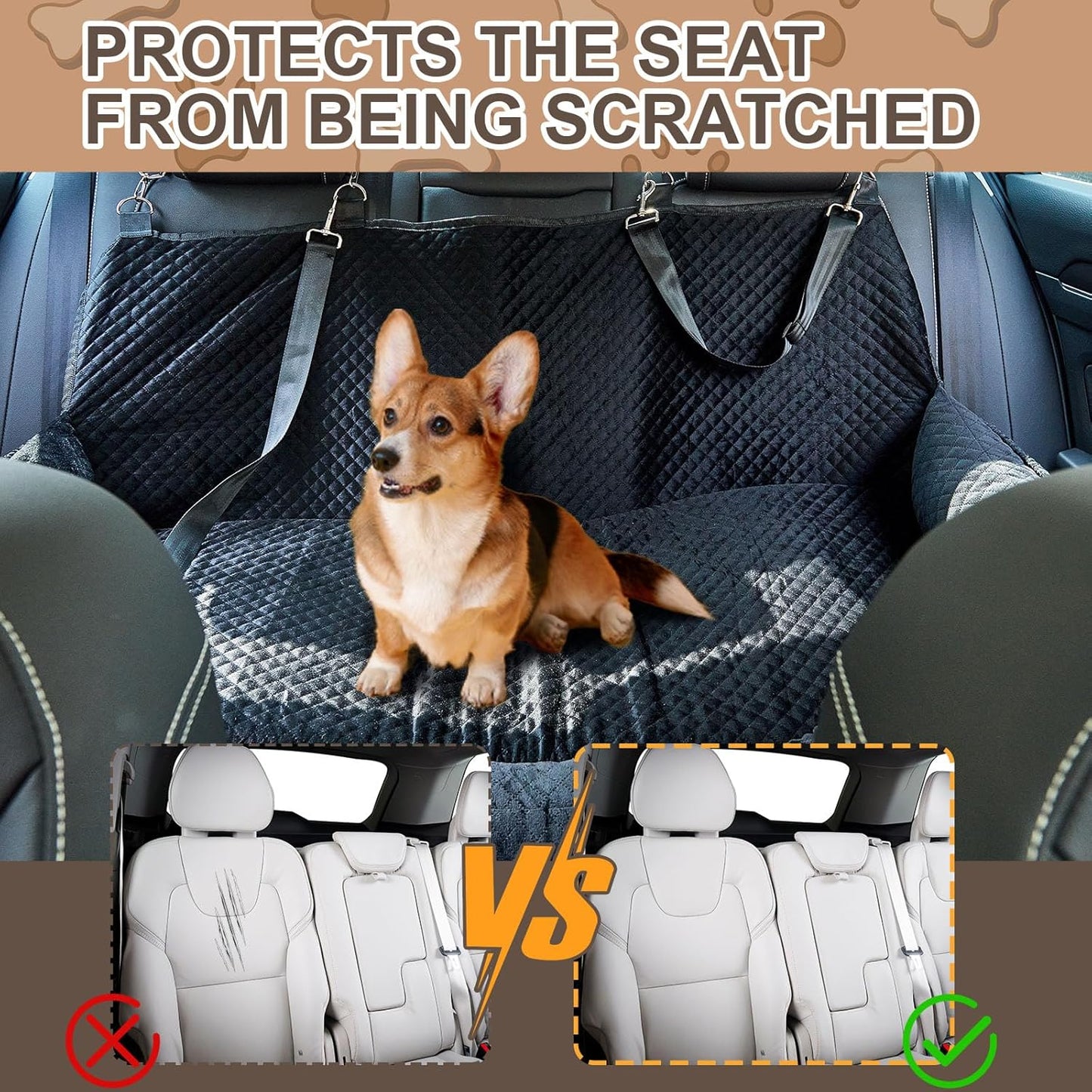 Suzile Dog Car Seat Bed for Large Under 100lbs Pet Booster for Back Seat Fully Detachable Washable with Safety Tethers Comfortable Protector for Home Travel Camping, 49'' x 22" (Black for Large Dogs)