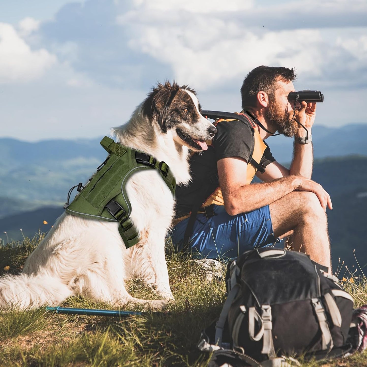 WINGOIN Tactical Dog Harness for Large Dogs, Heavy Duty No Pull Dog Harness with Handle, Adjustable Reflective Military K9 German Shepherd Big Size Dog Vest for Walking, Training, Hunting, Green (L)