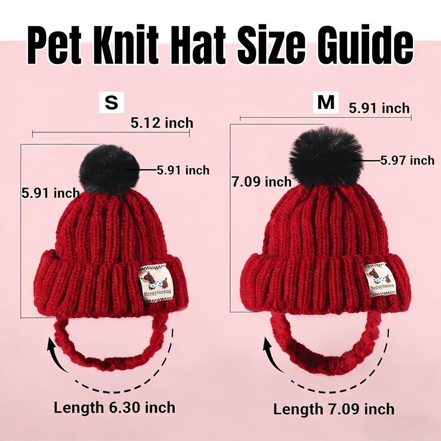 Pet Winter Beanie - Ear-Exposed Knit Hat for Dogs & Cats, Warm Fleece Cap with 2 Ear Holes, Suitable for Indoor/Outdoor Cold Weather ,Cozy, Secure & Stylish(Red, Medium)
