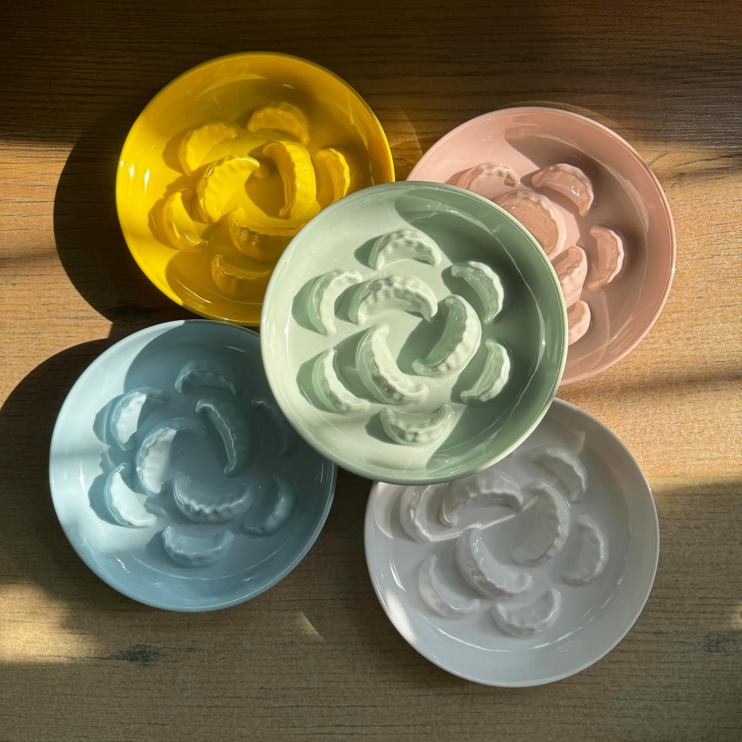 Unbreakable Slow Feeder Bowl for Cats and Small Dogs - Set of 3 Melamine Puzzle Cat Plates for Wet & Dry Food- Whisker Friendly & Dishwasher Safe & Non Slip Design (Blue + Green +White *3, 6.3''W)