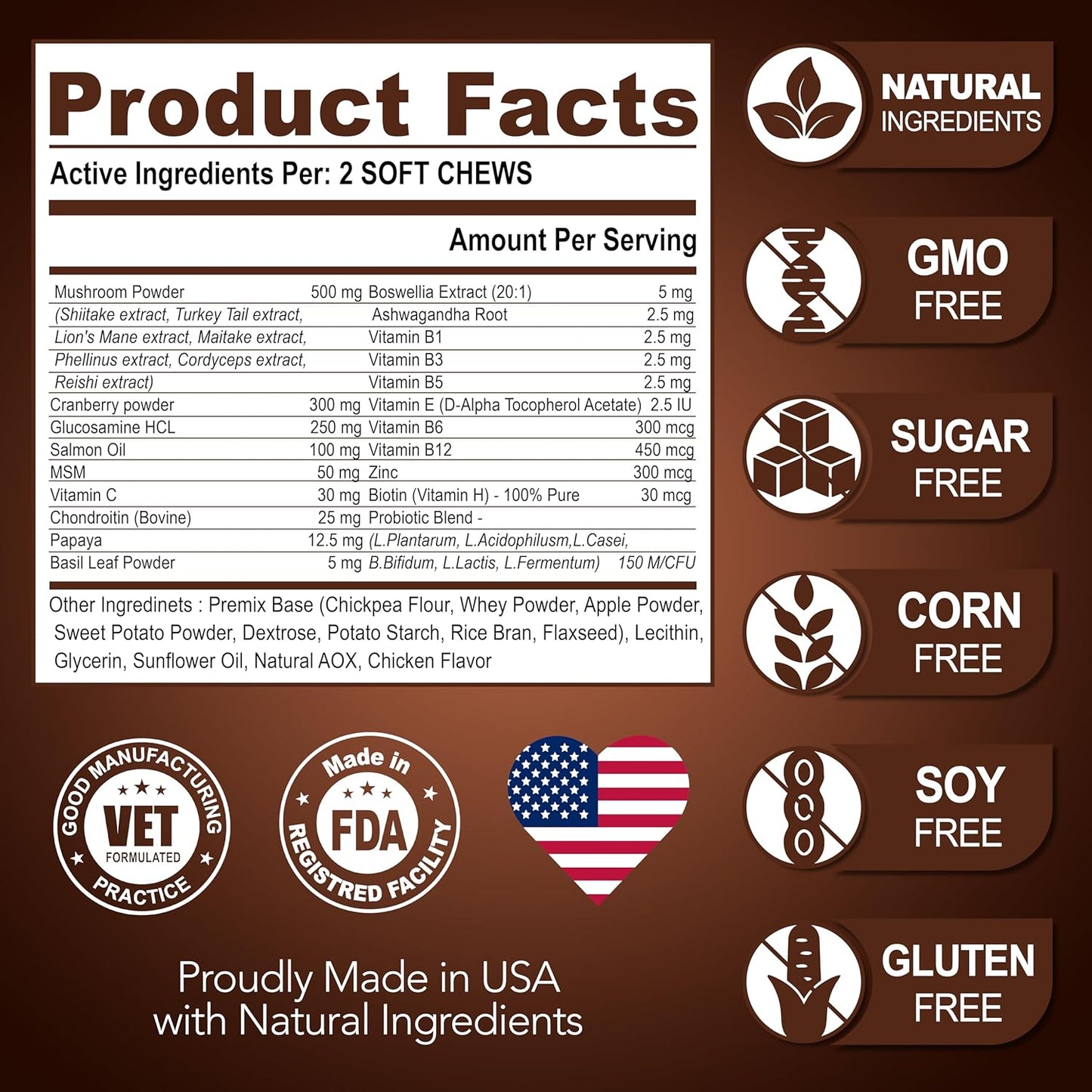 Turkey Tail Mushroom for Dogs - 170 Chews - Mushroom Supplement for Dogs - Lions Mane - Reishi - Immunity Support Multivitamin Vitamins - Joint Health - Energy - Gut - Skin - Made in USA