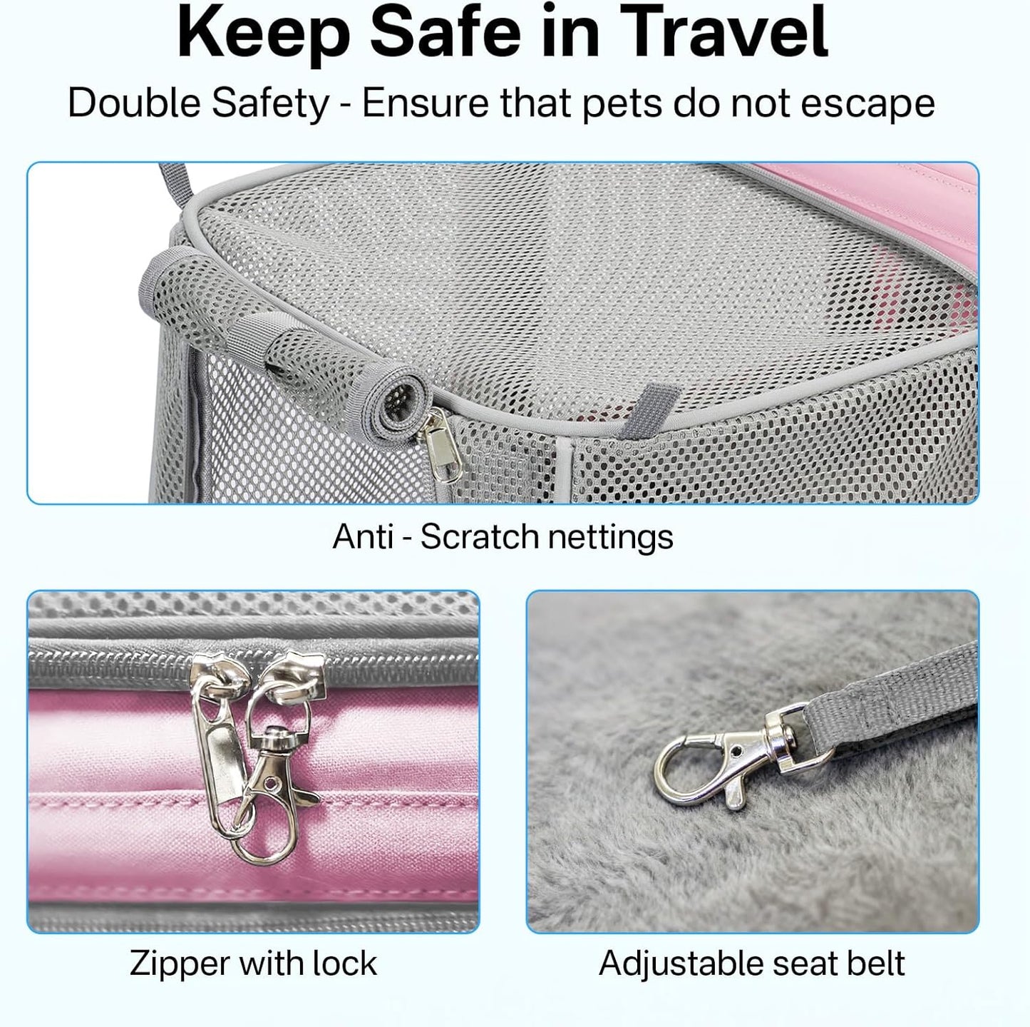 Expandable Cat Carrier, Airline Approved Soft Sided Pet Carrier for Cats & Small Dogs Up to 15 lbs, with Locking Safety Zippers & Cozy Fleece Pad, Portable for Car & Vet Visits, Pink