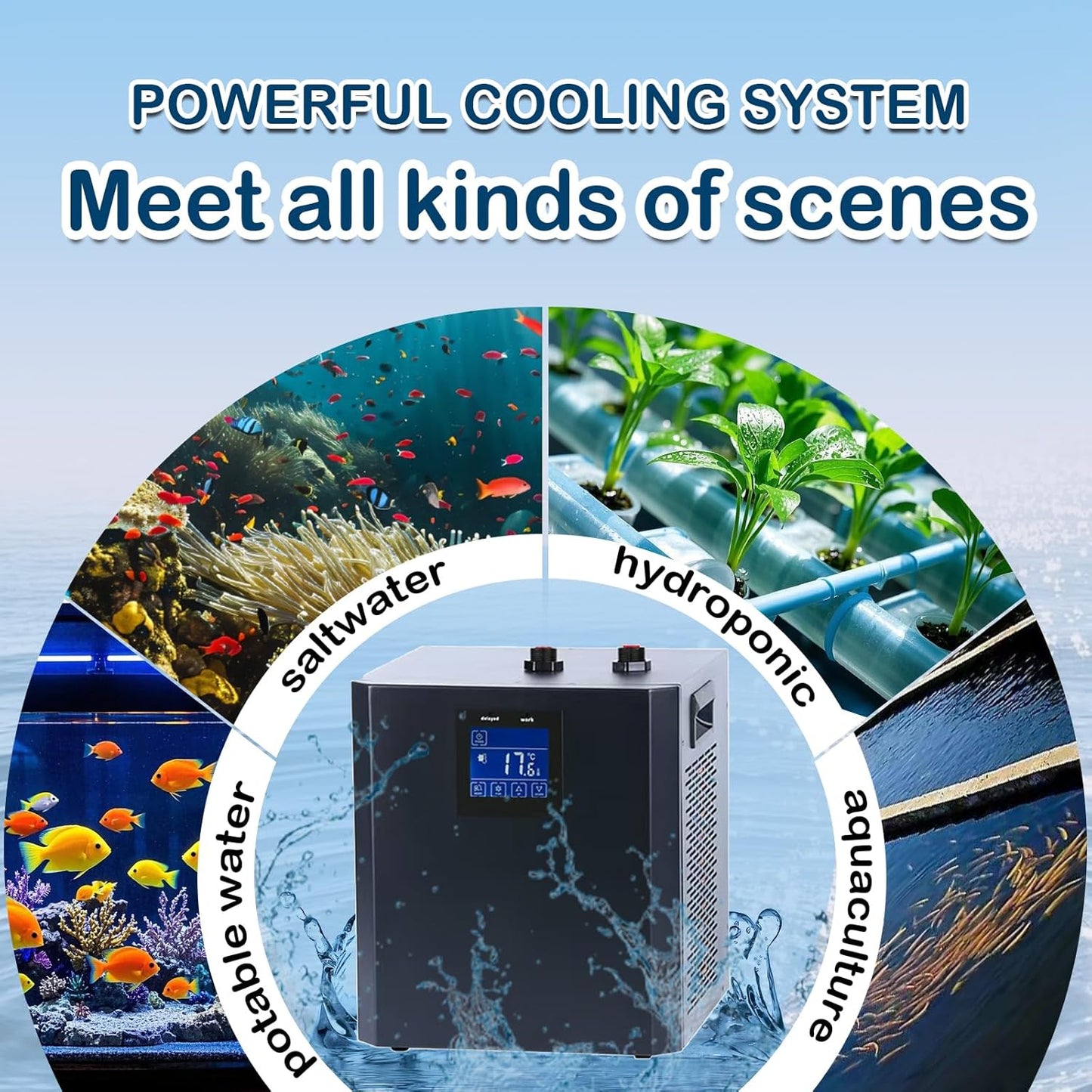 79 Gallon Aquarium Chiller, Fish Tank Chiller,1/3 HP Active Aqua Chiller for Axolotl, Aquarium Cooler with LED Display, Pipe, Water Pump, Remote Control