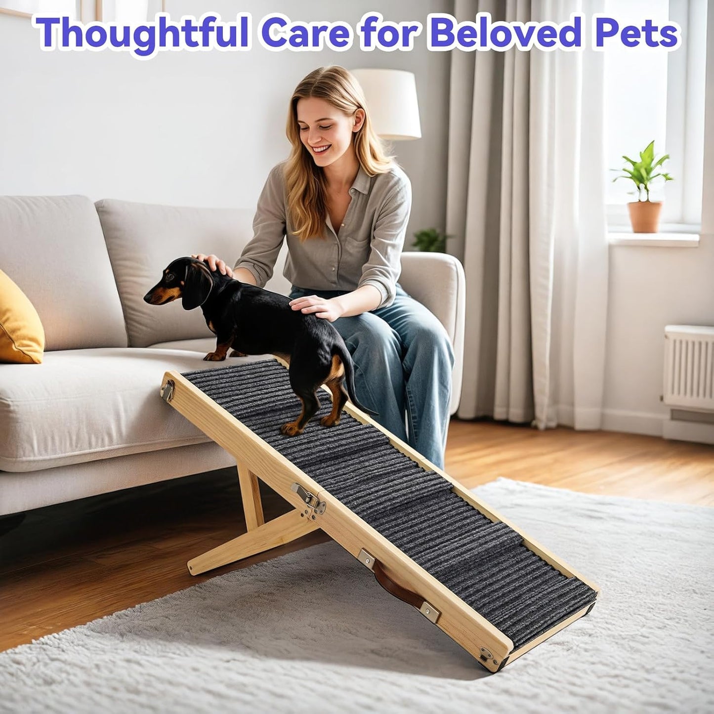 2025 Upgraded Dog Ramp for Couch, Foldable Small Dog Ramp for Low Bed, 4 Adjustable Height from 13'' to 21", Portable Stable Pet Steps with Non-Slip Pad, Pet Ramps Use for Sofa Couch Stairs