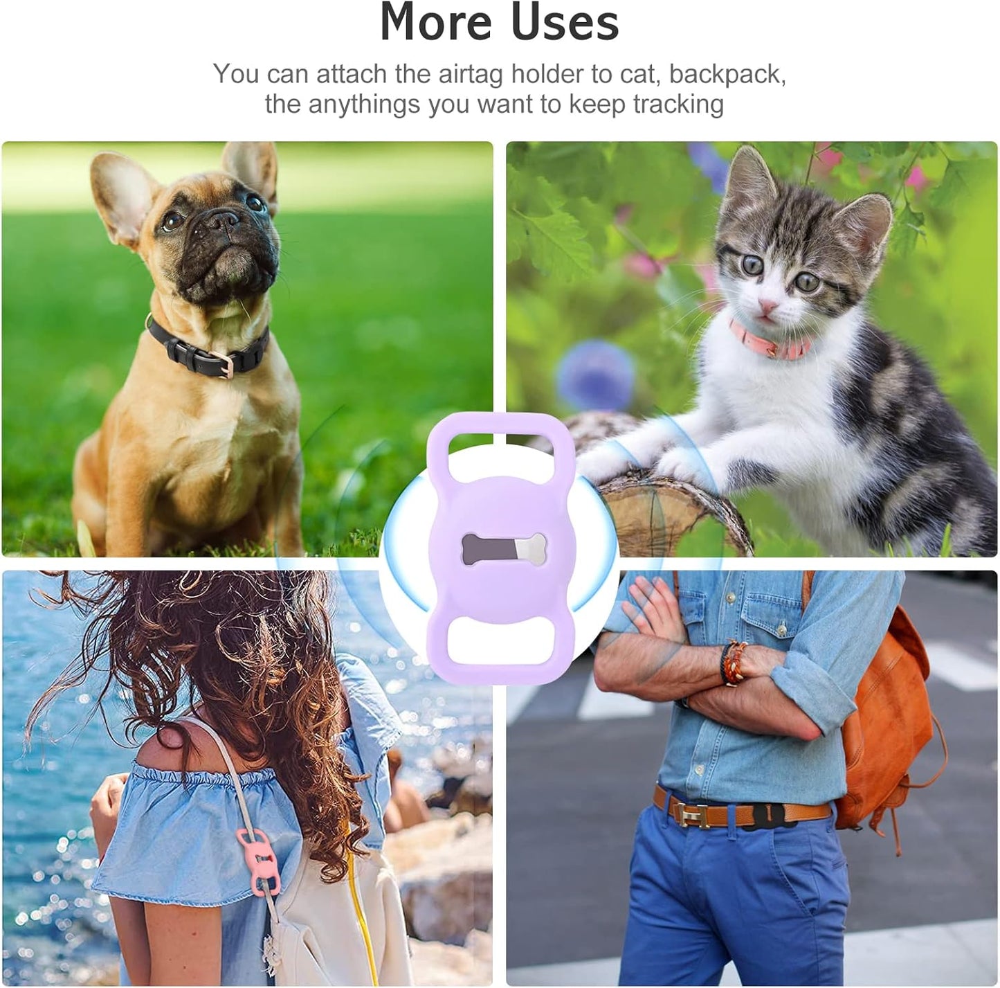 Airtag Leather Dog Collar for Small Medium Large Dog Adjustable Soft Padded Air Tag Puppy Collar Heavy Duty Metal Buckle Collar with Anti-Lost Airtag Holder Protective Case,XS,Purple