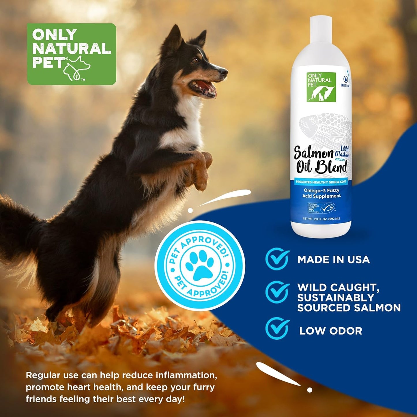 Only Natural Pet Wild Alaskan Salmon Oil for Dogs & Cats - Omega 3 & 6 Supplement for Pets - EPA & DHA Fish Oils, All Natural Joint Support, Promote Healthy Skin, Coat & Heart - 20 Fl Oz (Pack of 2)