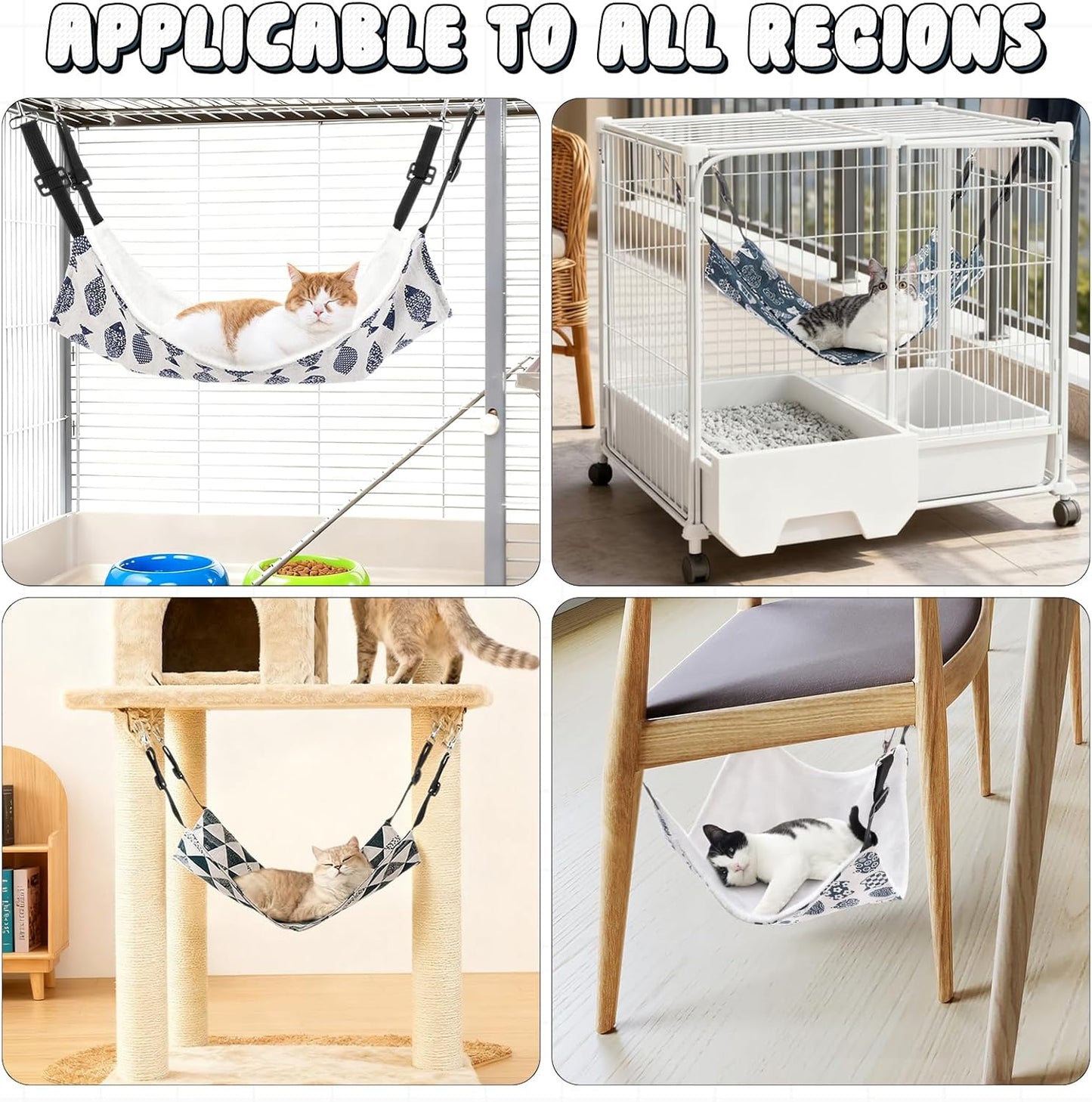 4 Pcs Cat Hammock for Cage Hanging Reversible Cat Hammock Soft Bed Catio Accessories for Winter and Summer 20x14 Inch with Adjustable Straps and Metal Hooks Double Sided for Kitten Ferret Small Animal