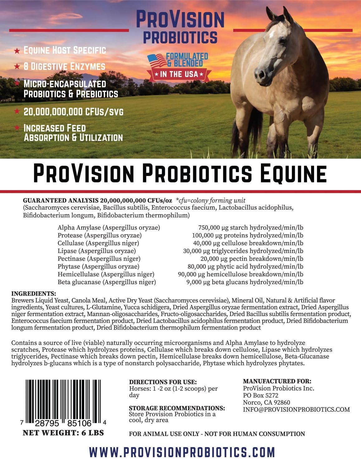 Digestive Aid for Horses - 6 lb Bag (90 Servings @ 83¢/Serv) - Probiotics, Prebiotics, and Digestive Enzymes for Gut Health, Nutrient Absorbtion & Performance