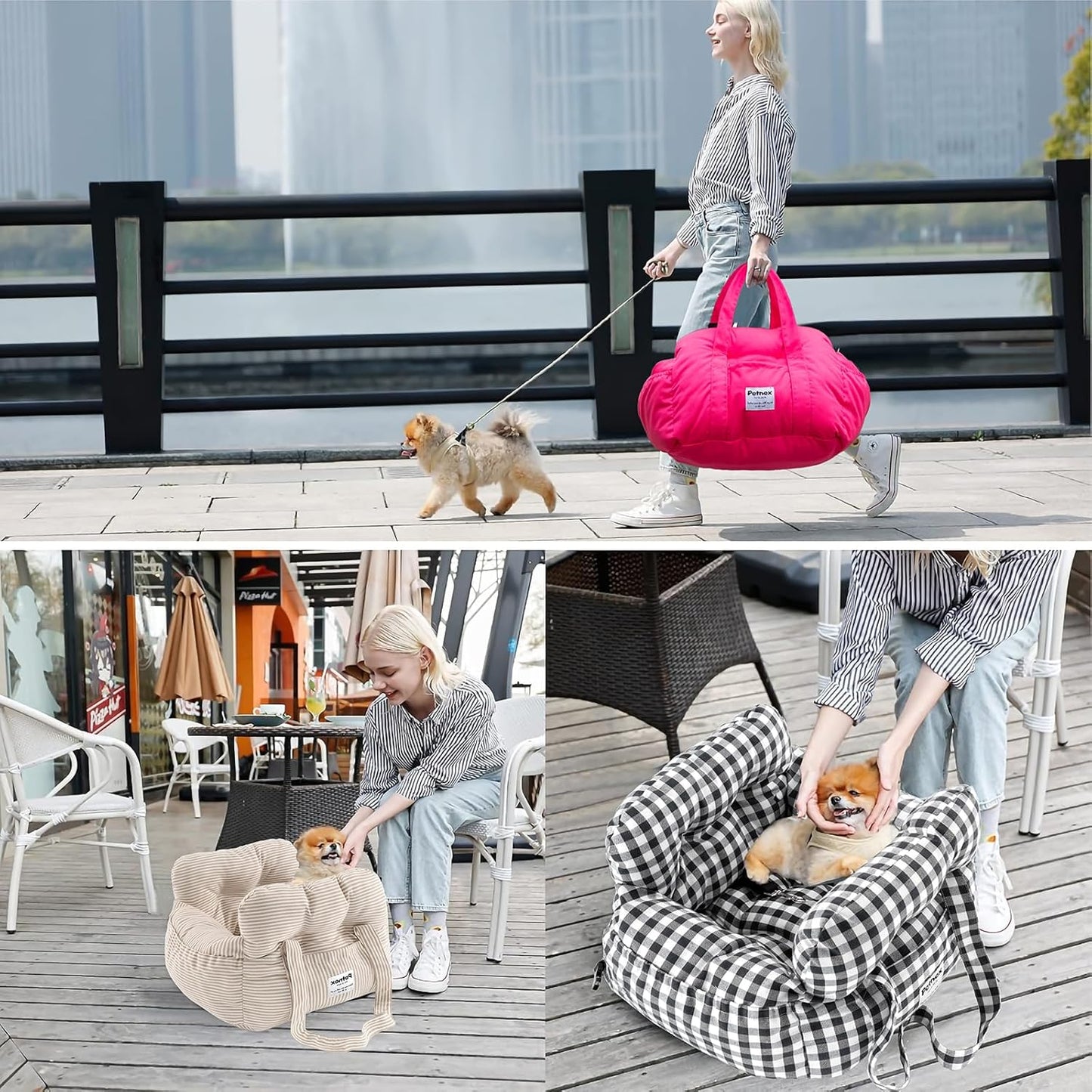 Dog Car Seat for Small Dogs, Portable Puppy Car Seat of Easy Installation, Fashionable Pet Carrier Bag with Large Pockets, Machine Washable Dog Booster Seat (Checkered Black)