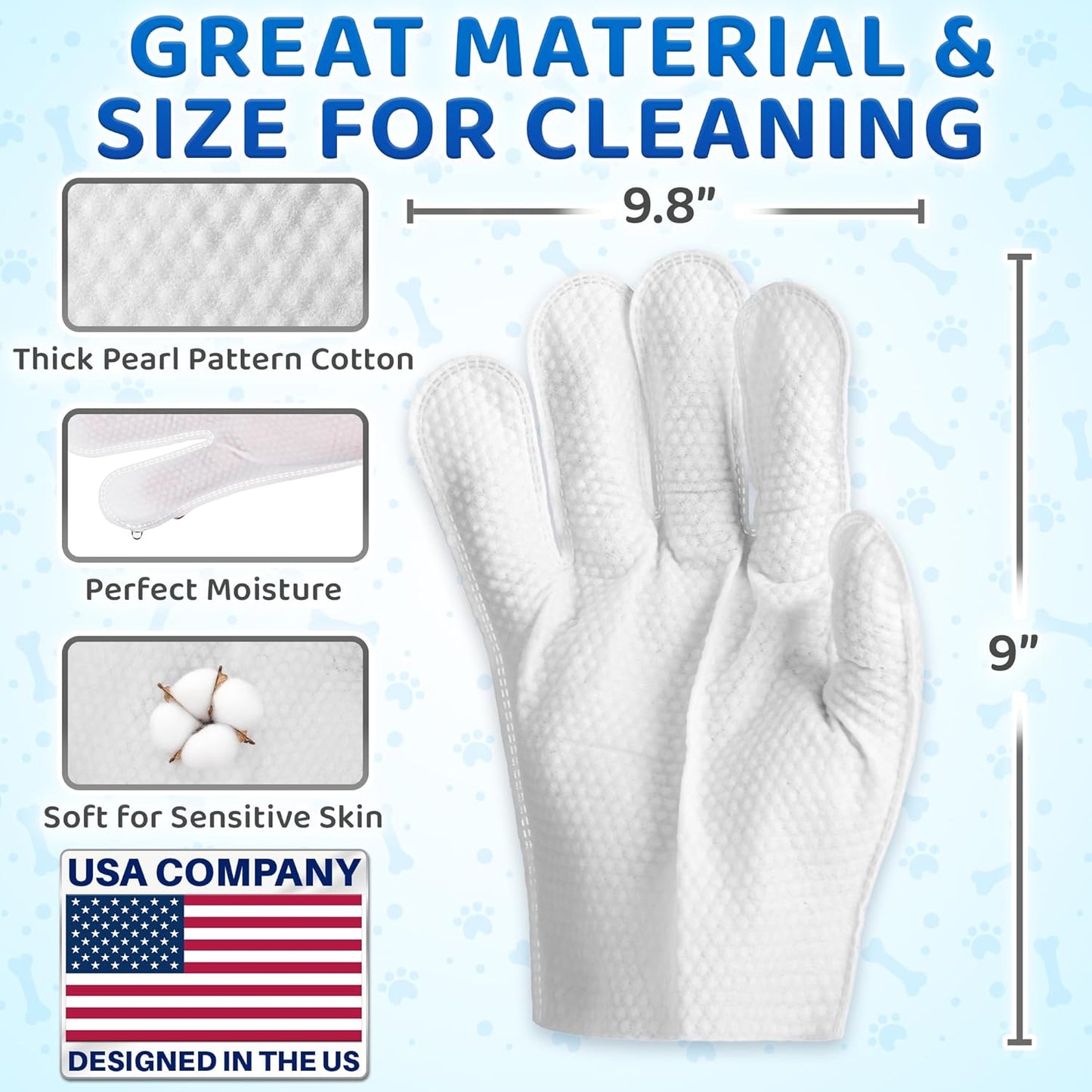 Premium Pet Wipes for Dogs & Cats - 6 Pcs - Disposable Washing Gloves for Bath & Grooming - Clean & Dry Paws, Fur, Face, Ears, Butt & Body - Hypoallergenic, Lick-Safe & Waterless Cleaning Gloves