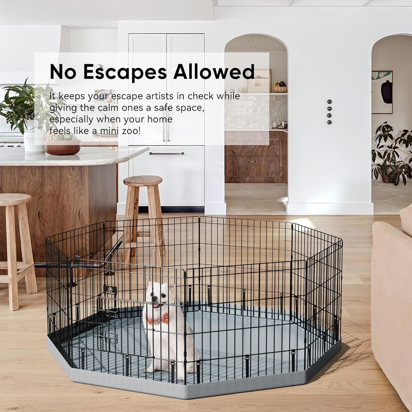 PJYuCien Dog Playpen, 8 Panels 24’’H Dog Pens Indoor with Bottom Pad, Metal Foldable Pet Puppy Exercise Fence Crate Kennel, Better for Small Animals,Grey