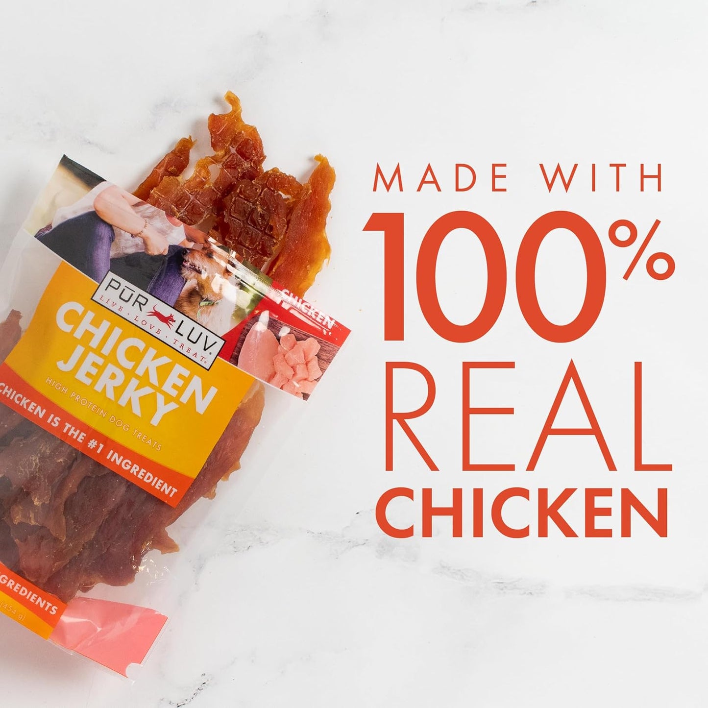 Pur Luv Chicken Jerky Dog Treats, Made with 100% Real Chicken Breast, 16 Ounces, Healthy, Easily Digestible, Long-Lasting, High Protein, Satisfies Dog's Urge to Chew