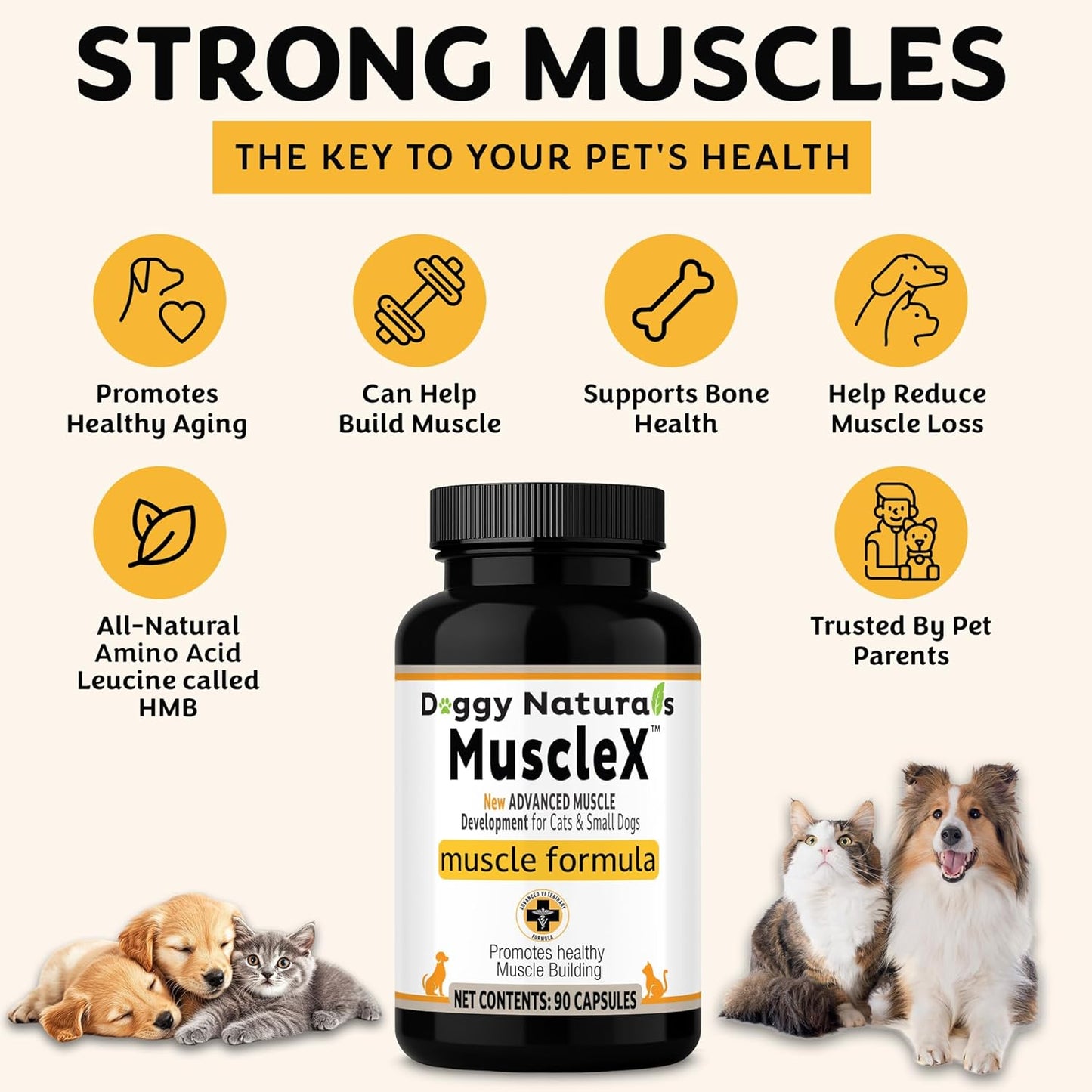 MuscleX™ Canine Muscle Formula Dogs with CaHMB 500 mg and Vitamin D3 - Natural Muscl Building Formula - Helps Reduce Muscle Loss Due to Normal Aging and Improves Recovery from Injury (270 Capsules)