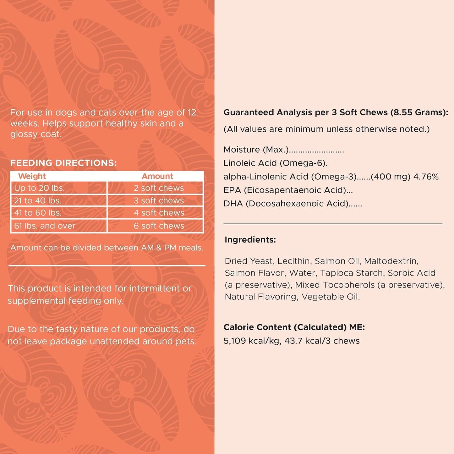 Salmon Oil for Dogs - Soft Chew Omega Treats for Skin and Coat - Fish Oil Blend of Essential Fatty Acids, Omega 3 and 6, Vitamins, Antioxidants and Minerals - Made in USA (180 Chews, Salmon)