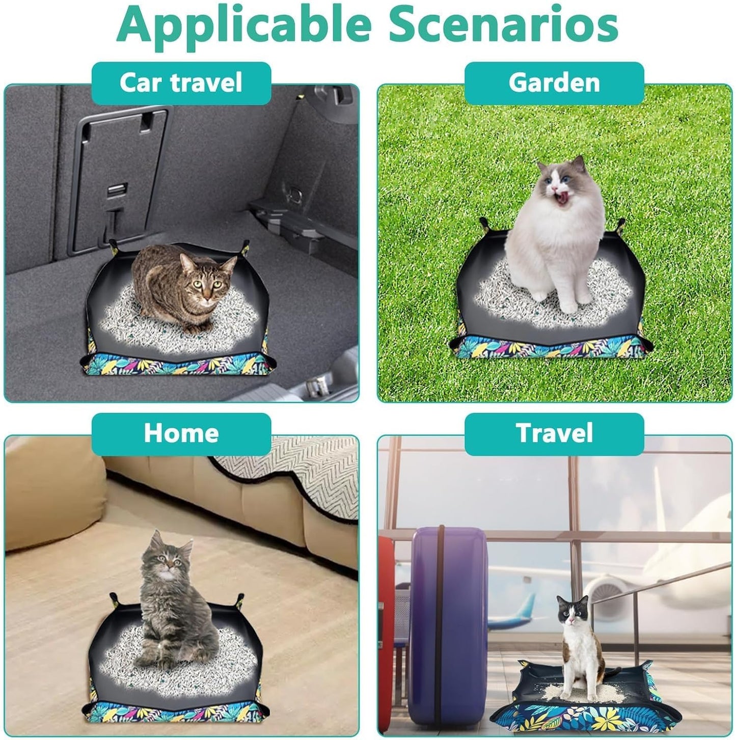 BNOSDM Raised Cat Slow Feeder Bowl and Travel Litter Box for Car, Hotels, Outings, Temporary Stays