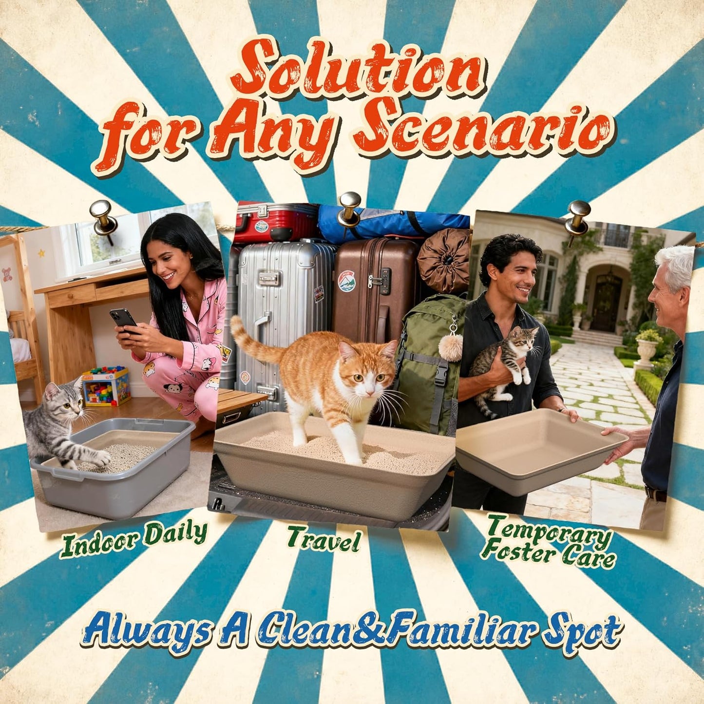 8-Pack Disposable Litter Boxes for Cats: 8/12/16 Portable Leak-Proof & Odor Control Tray for Kitty Foster Cats Indoor Travel 17.5''x13.6'' Litterbox Liner