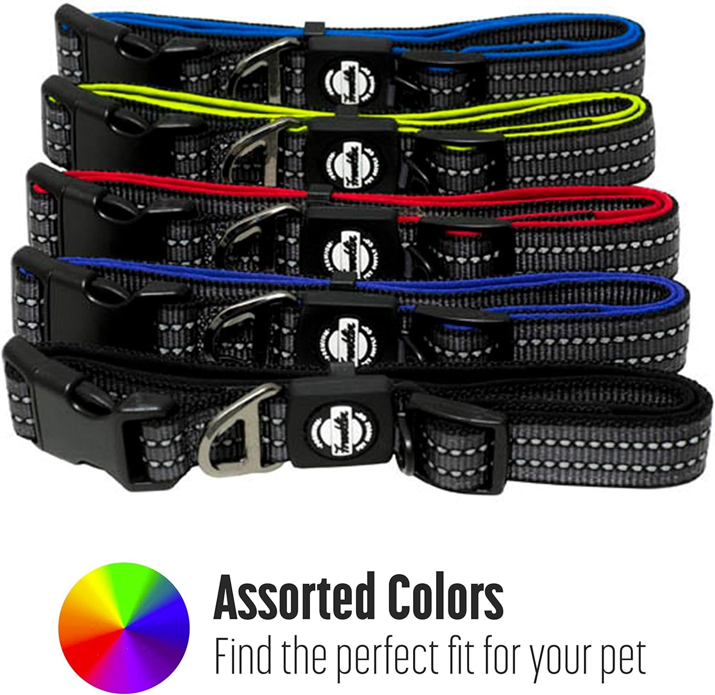 Franklin Pet Supply Co. - Nylon Dog Collar - Reflective Comfort - Fit - Neoprene - Adjustable- Small- Medium - Large - Puppy - Dog - Cat- Easy Clip (Pack of 3)