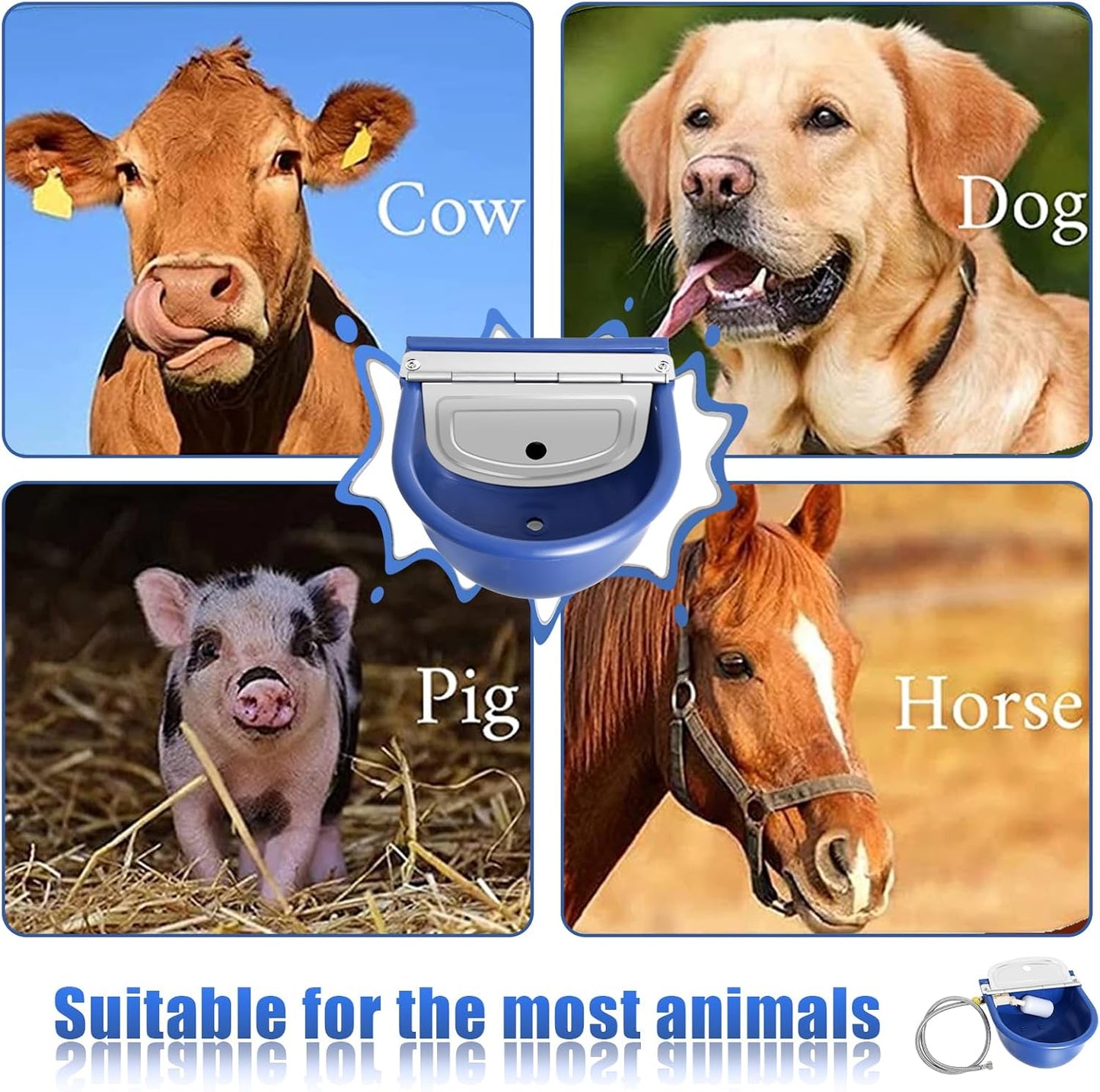 Automatic Water Dispenser for Dogs, Plastic Automatic Dog Waterer Livestock Water Bowl Goat Waterer with 39 inch Water Hose for Horse Water Trough