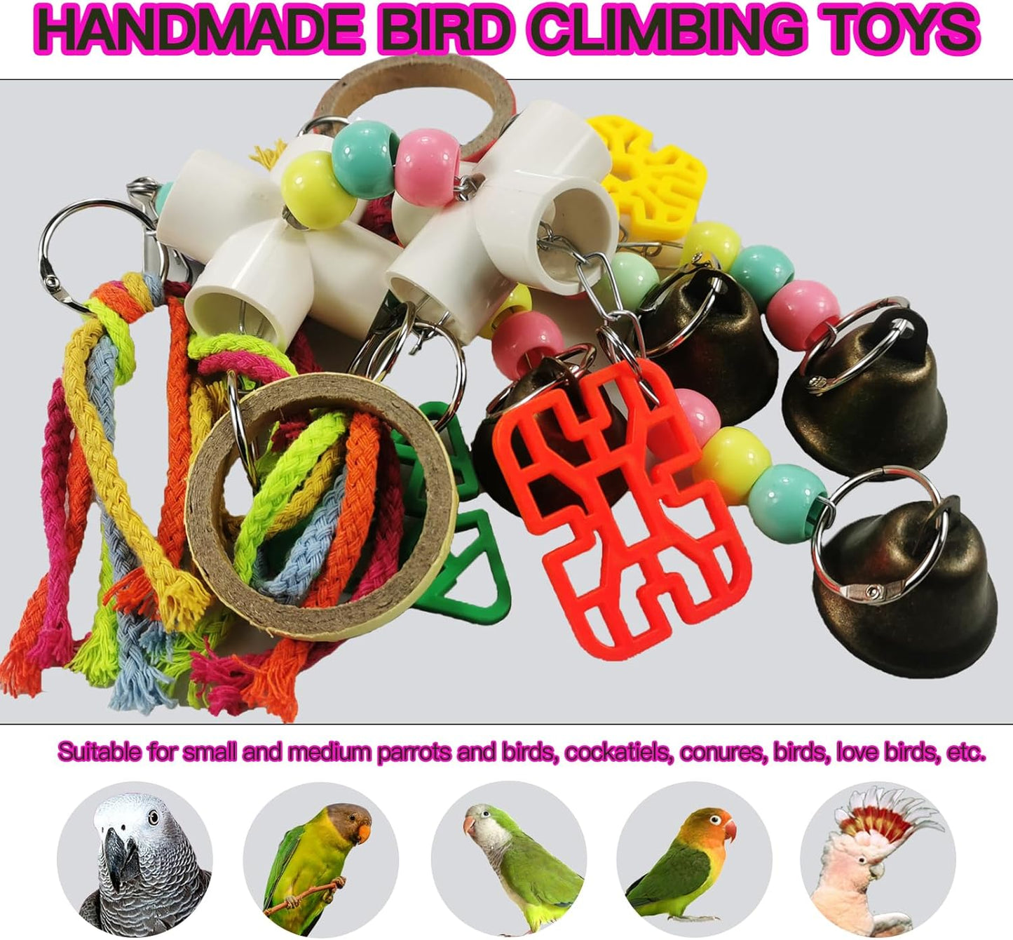 Parrot Toys, Bird Toys, Hanging Interactive chew Toys, Suitable for Small and Medium-Sized Parrots Such as African Grays, Cockatoos, Cokatoos, Amazon Parrots