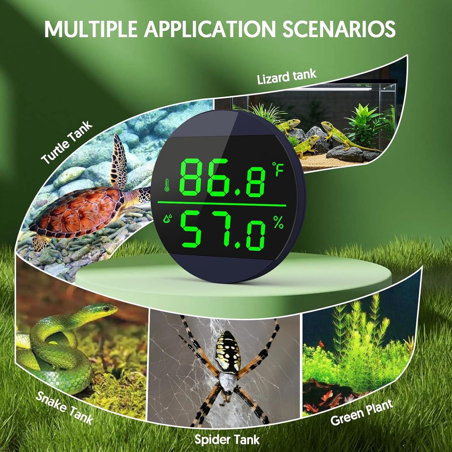 QZQ Reptile Thermometer and Humidity Gauge, LED Digital Thermometer Hydrometer, Reptile Tank Accessories for Bearded Dragon, Crested Gecko, Snake, Lizard, USB Power Supply (2 Pack Blue)