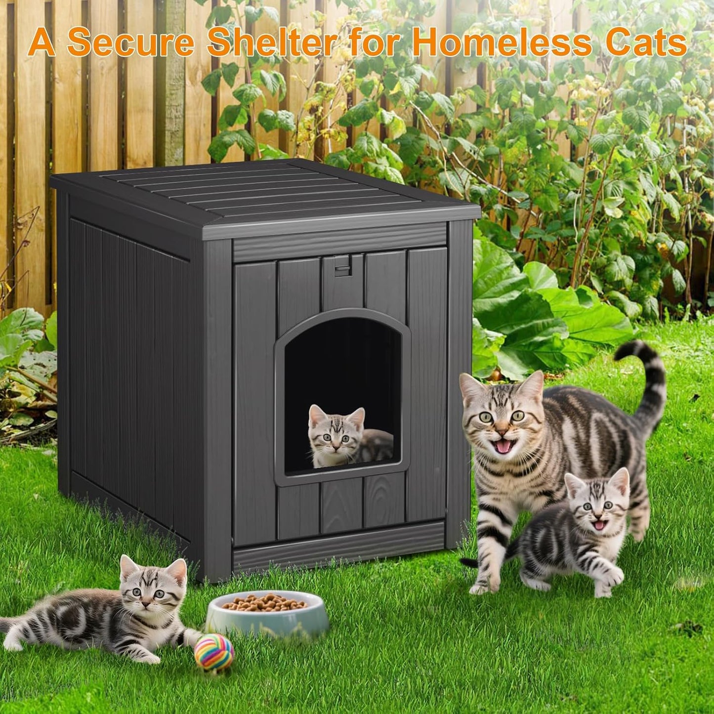 Cat House Outdoor Indoor - All-Weather Resin Cat Houses for Outdoor Cats, Durable & Insulated Pet Shelter for Garden Patio Backyard