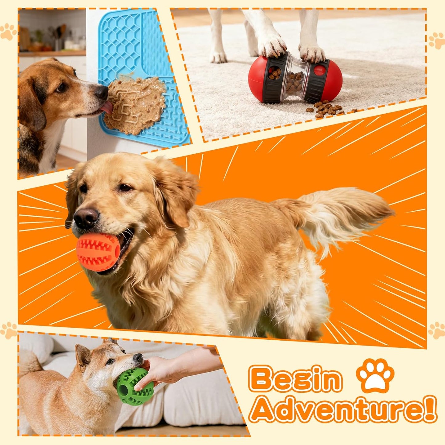 Slow Feeding Set for Smart Puppy Middle Dogs to Keep Them Busy - Slow Feeder Lick mat & Interactive Ball Toys with Puzzle for Dog Smarter Eating & Engaging