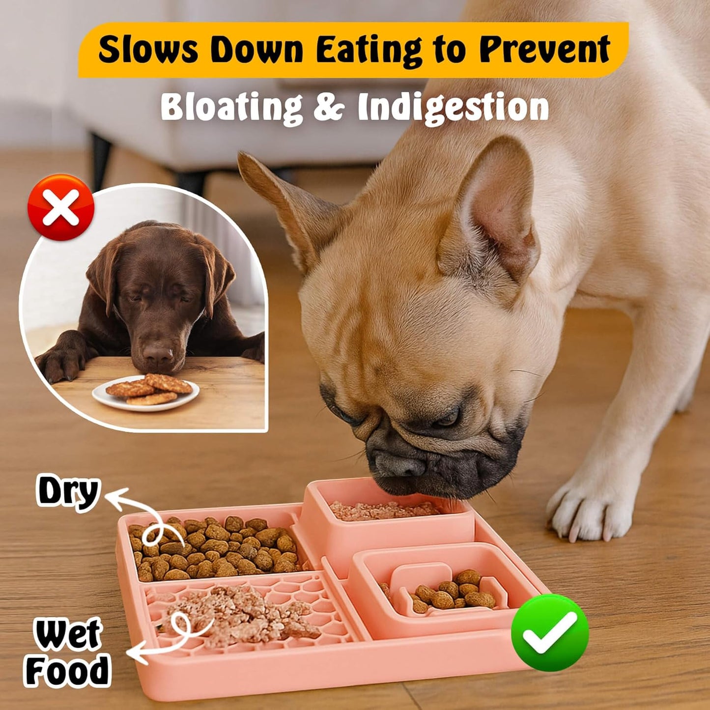 Cat & Dog Lick Mat with Suction Cups - 2-in-1 Silicone Lick Pad & Puzzle Feeder - Pet Food Mat for Anxiety Relief & Boredom - BPA-Free & Dishwasher Safe - Rose