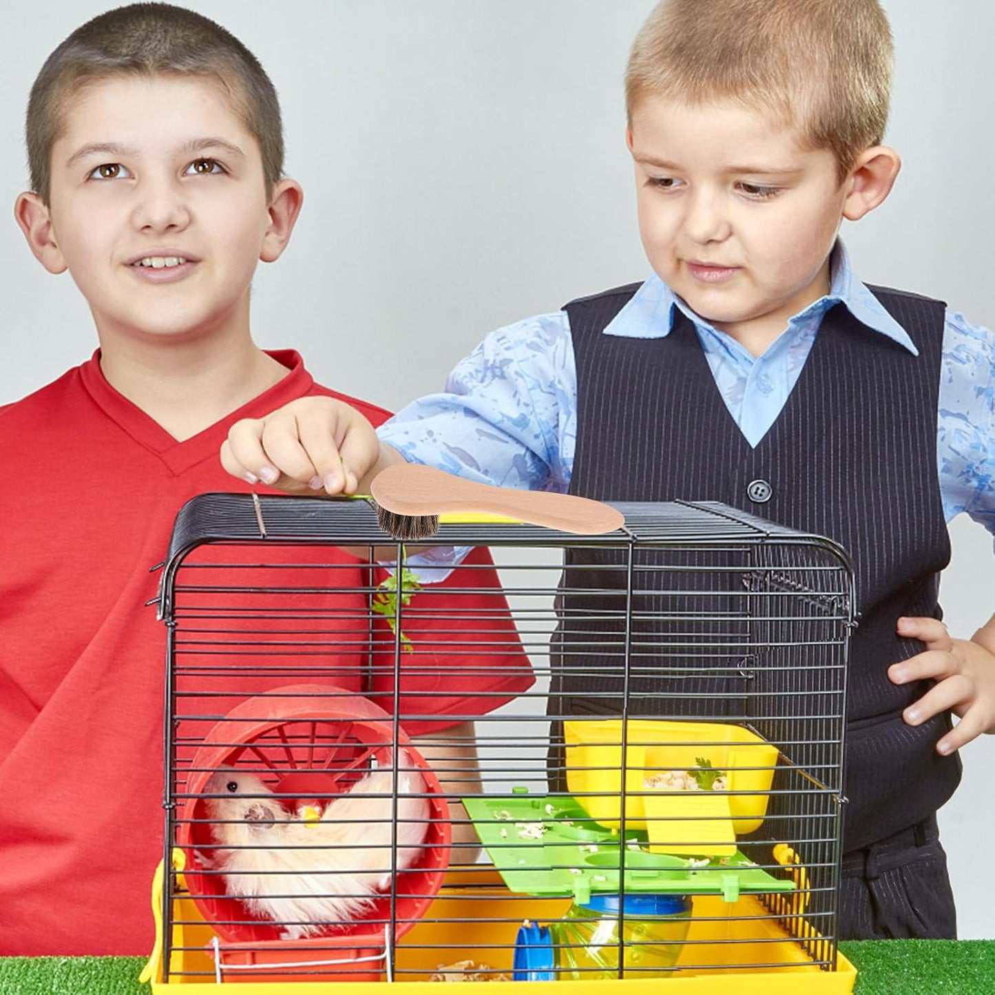 2Pcs Small Animal Bath Brushes with Soft Bristles and Beech Wood Handles, 4-Inch Grooming Brushes for Hamsters, Guinea Pigs, Rabbits – Pet Bathing and Massage Accessories for Small