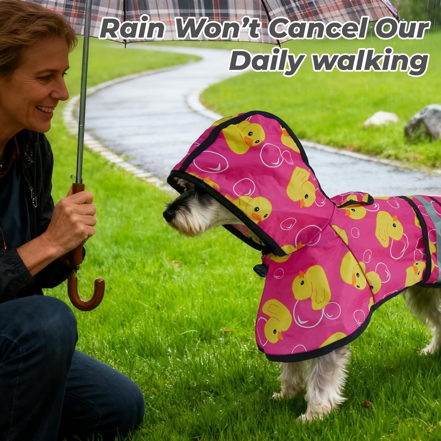 KOOLTAIL Dog Raincoat Hooded Slicker Poncho with Leash Hole, Dog Raincoat for Small Medium Dogs,Waterproof Plush Fleece Lining Pet Rain Jacket with Reflective Adjustable Strip Puppy Rainwear Pink S