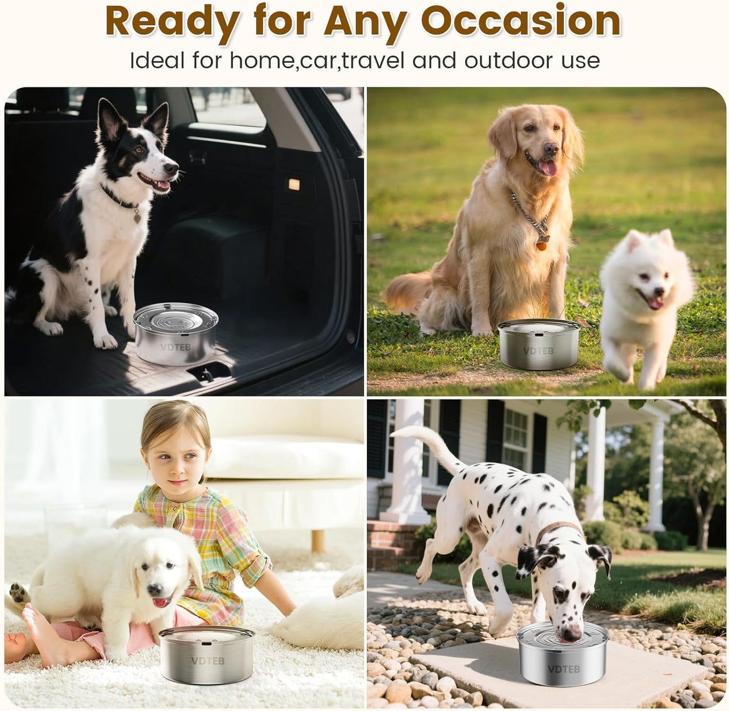 Dog Water Bowl 3L/101oz Stainless Steel No Spill Water Bowl for Dogs Spill Proof Slow Drinking Dog Water Feeder with Anti-Slip for Medium to Large Messy Drinkers