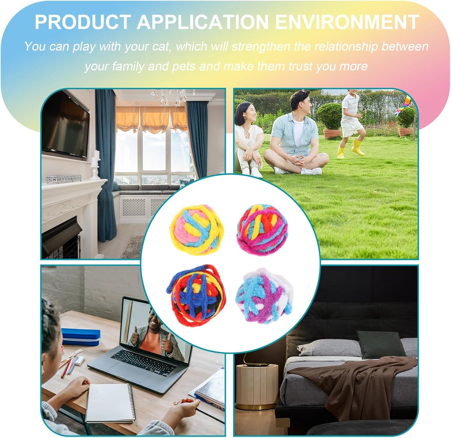 4Pcs Handmade Polyester Cat Balls with 40Cm Tail Bite-Resistant Indoor Scratcher for Kitten Play and Exercise Random Style