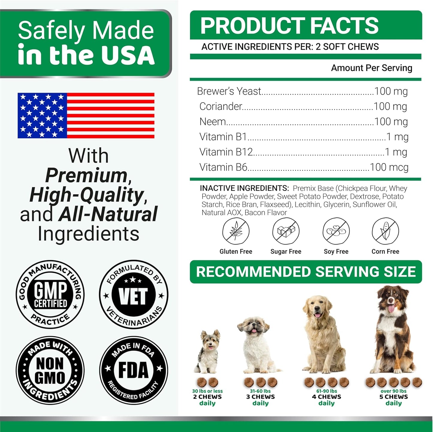 Flea and Tick Prevention for Dogs Chewables - 170 Treats - Natural Dog Flea and Tick Treatment Chewable Supplement - Oral Pills - All Breeds & Ages - Soft Chews - Made in USA - Bacon Flavor