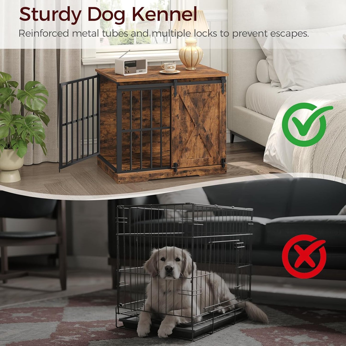 31.5" Cat Litter Box Enclosure and 31.5" Dog Crate Furniture Bundle, Hidden Litter Box Furniture with Divider, Heavy Duty Dog Kennel for Small Dogs, Indoor Pet House, CWHR2501Z-DCHR8001