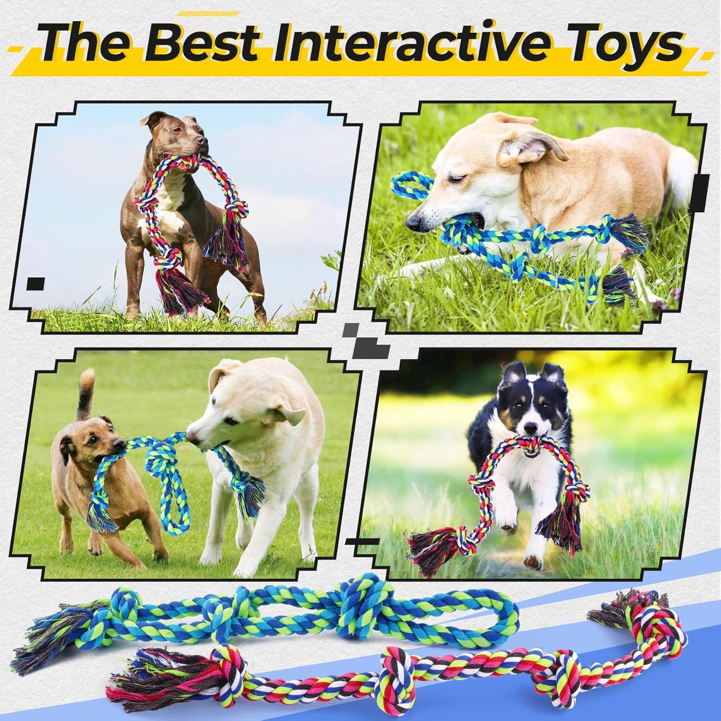 Tough Dog Rope Toys for Aggressive Chewers, Tough Tug of War Dog Toys for Large, Medium & Small Dogs – 5 Pack Including 2 Ropes & 3 Supplies