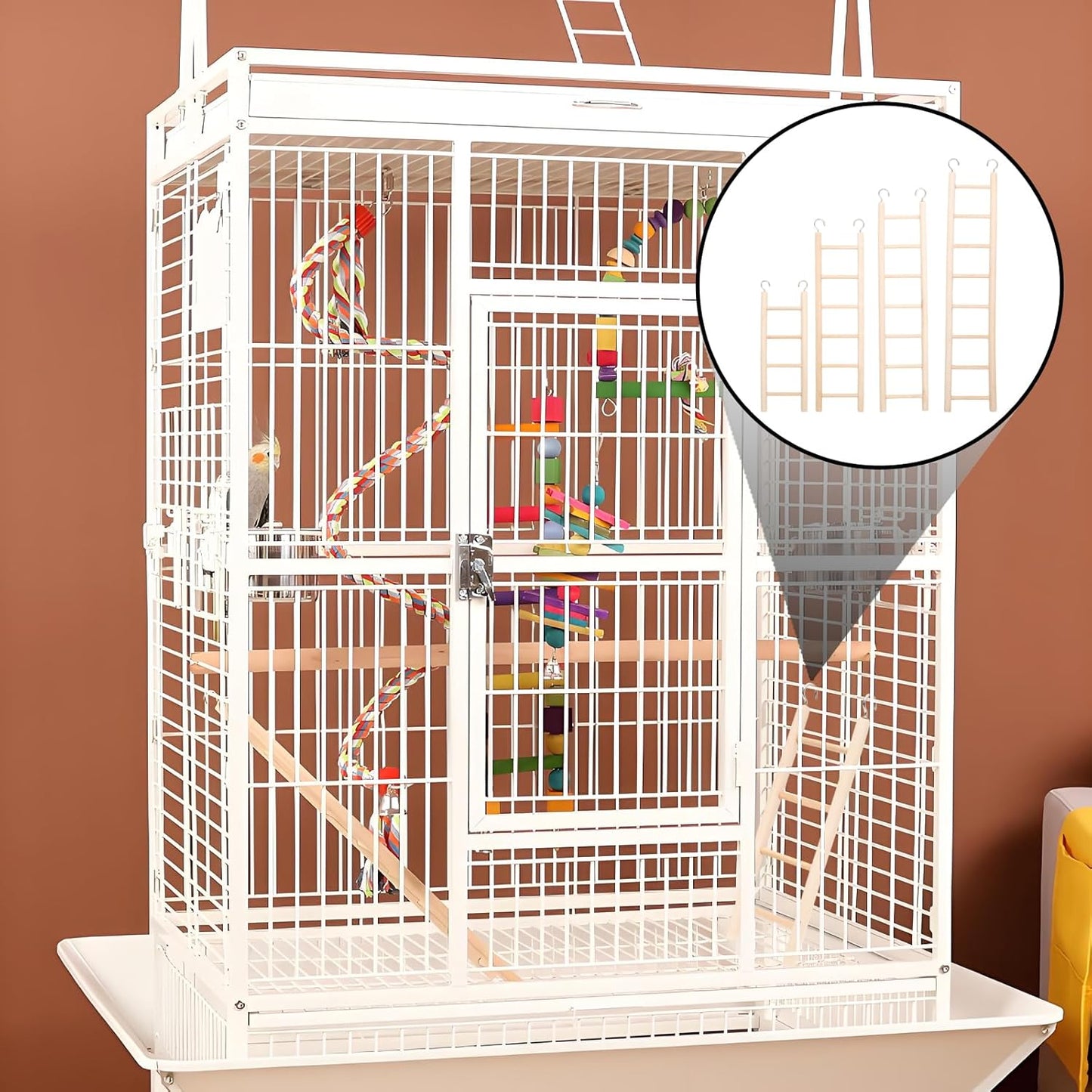 4 PCS Bird Ladder for Cage, Small Wooden Ladder Parrot Toy - Natural Chewable Bird Supplies for Parakeets, Cockatiels, Lovebirds - Easy to Install Perch Accessory(4,6,7,8 Tier)