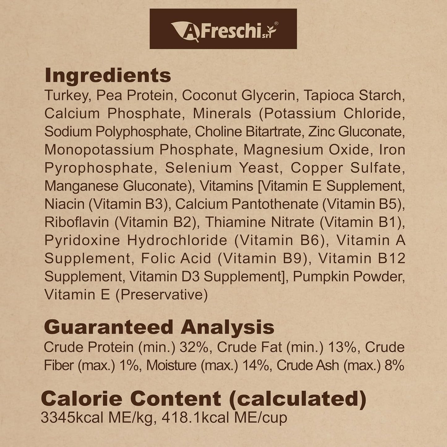 AFreschi Air-Dried Dog Food Turkey Recipe 1 lb, All-Natural, Complete & Balanced, Single-Animal Protein, Grain-Free, High-Protein, Limited Ingredients