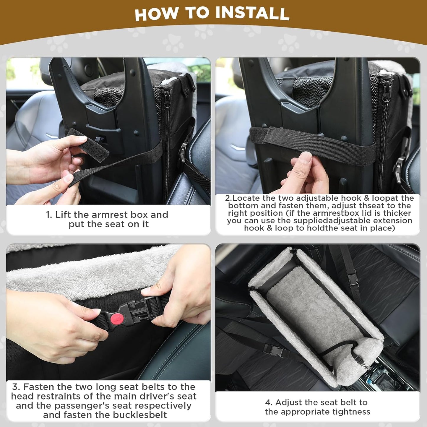 Upgraded Zipper Center Console Dog Car Seat for Small Dogs, Pet Booster Seat with Safety Hook & Adjustable Strap,Washable Center Console Car Bed with Storage Pocket for Pets up to 15lbs