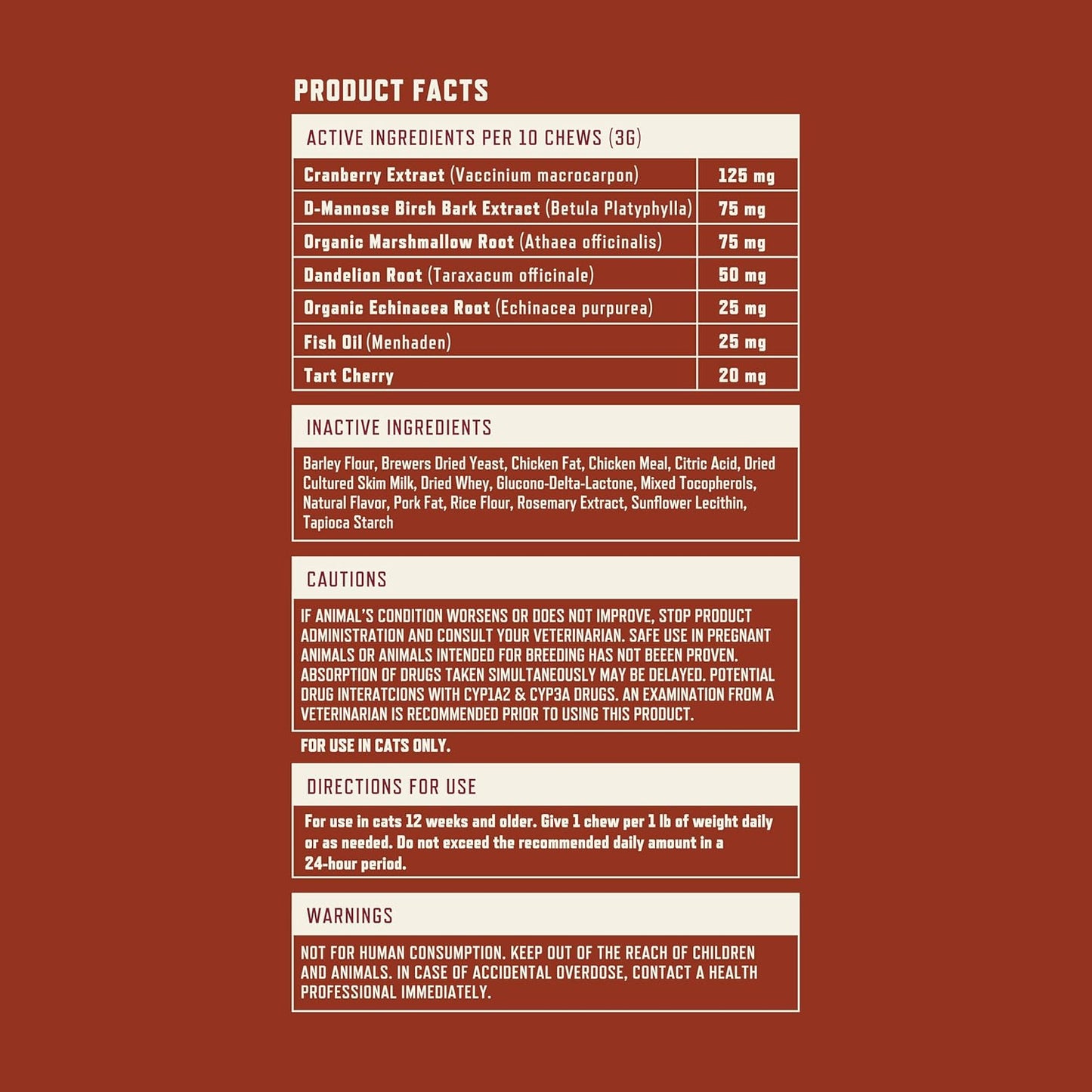 Rocco & Roxie Cat Urinary Tract Health Supplement, Cranberry and D-Mannose for Bladder, UT and Kidney Support for Cats, Vet-Recommended, Chicken-Flavored Crunchy Chews, Made in USA