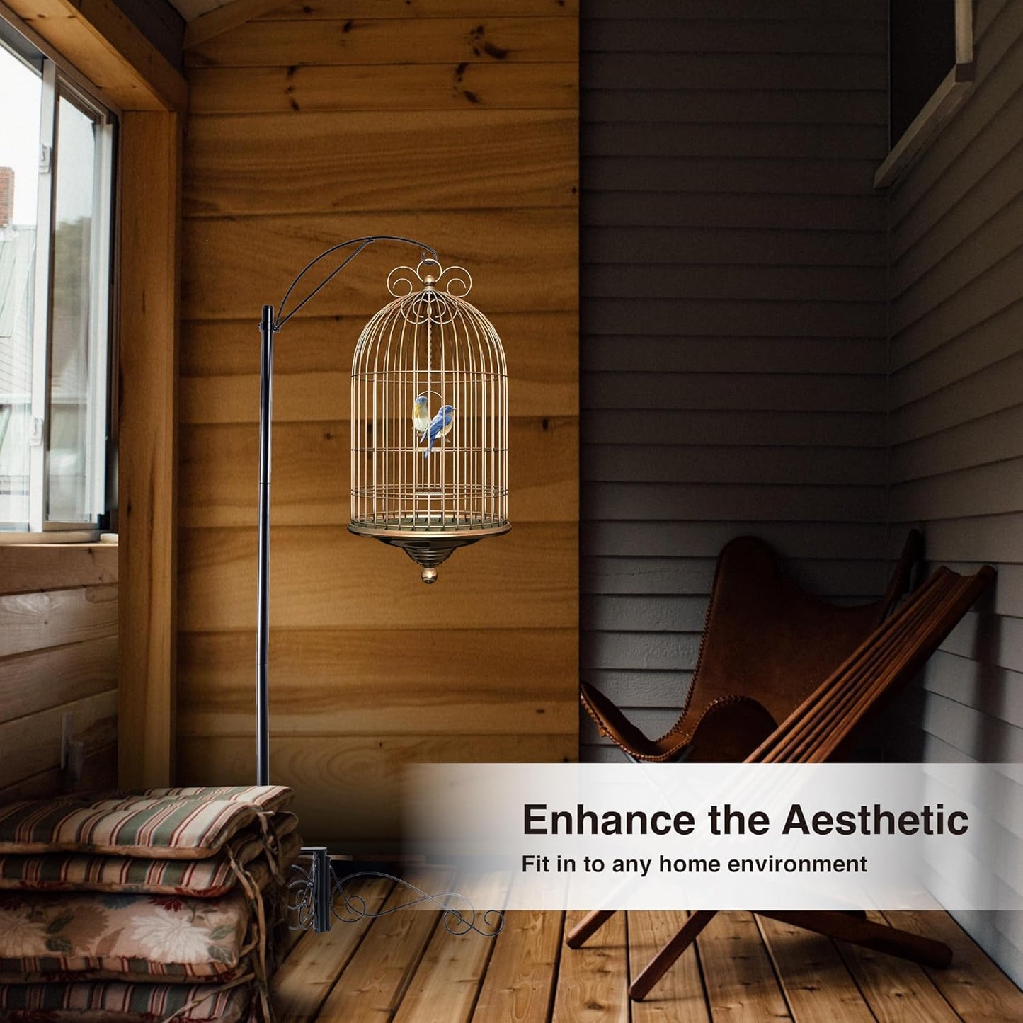 HOHIYA 61 Inch Bird Cage Stand Shepherd Hook Hanging for Hummingbird Feeder Solar Light Lantern Plant Basket Max Loading14 Lbs Black Taiwan Made